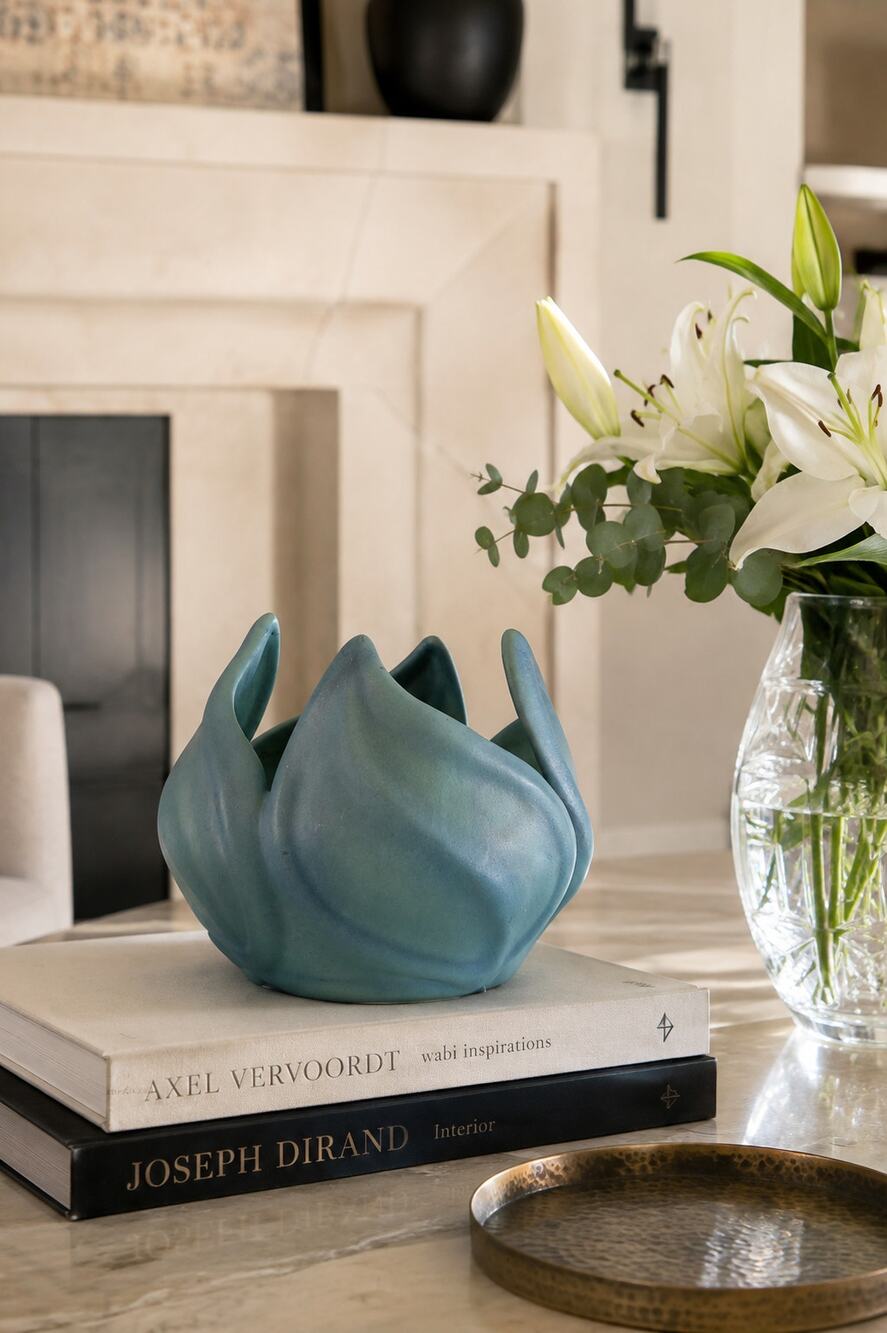 Van Briggle Ming Blue Lotus Leaf Vase Pottery Planter 1940 1950 1960 Swirl Flame